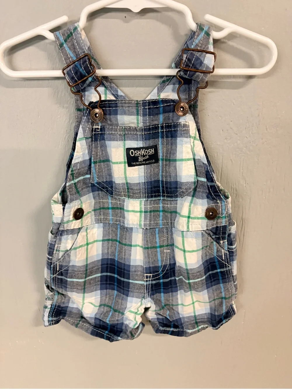 OshKosh B'gosh Blue and White Plaid Baby Overalls